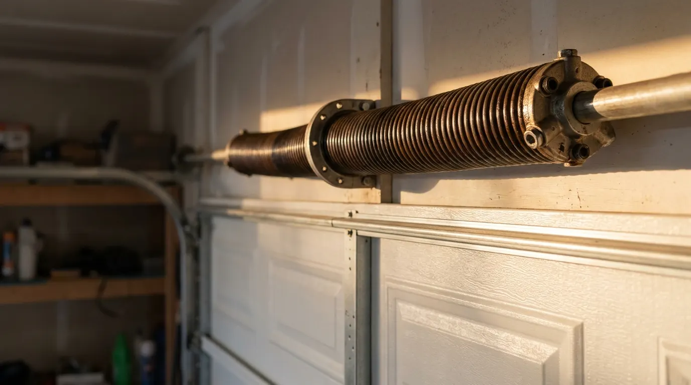 Torsion spring mounted above a garage door